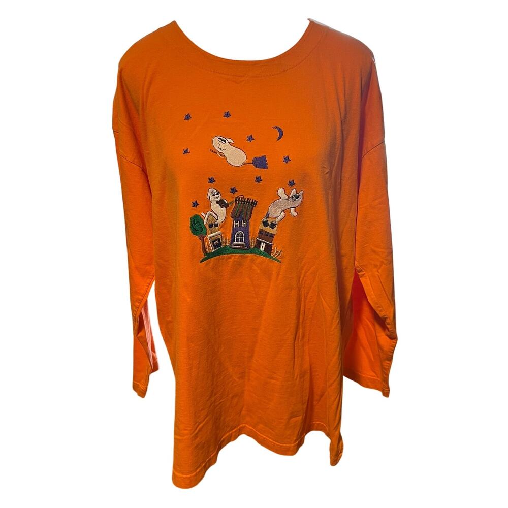 Vtg 90s Halloween Ghost Long Sleeve Shirt Colleen's Collectables Womens L Cotton